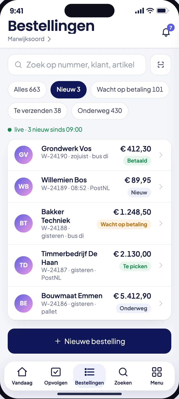 Bestellingen in de Shopro-app