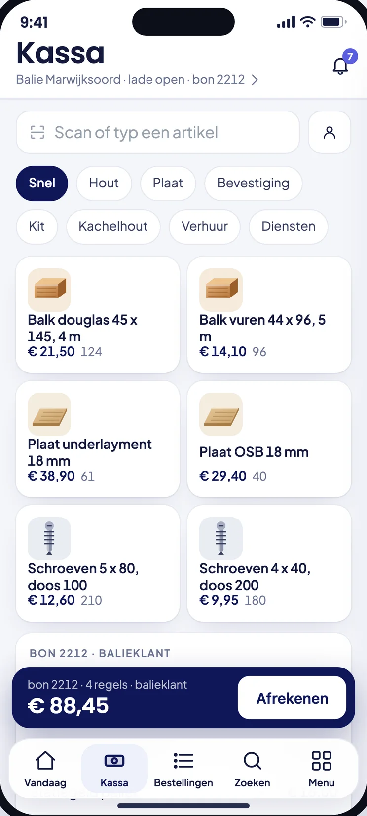 Kassa: scannen of tikken en afrekenen