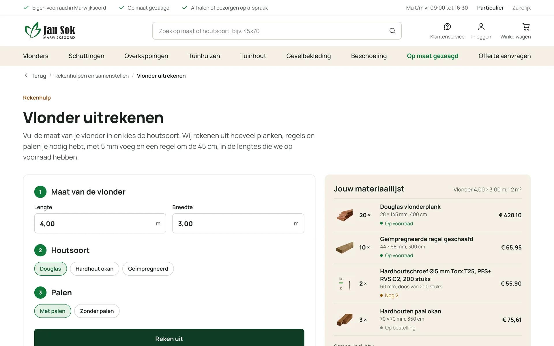 Vlonder uitrekenen