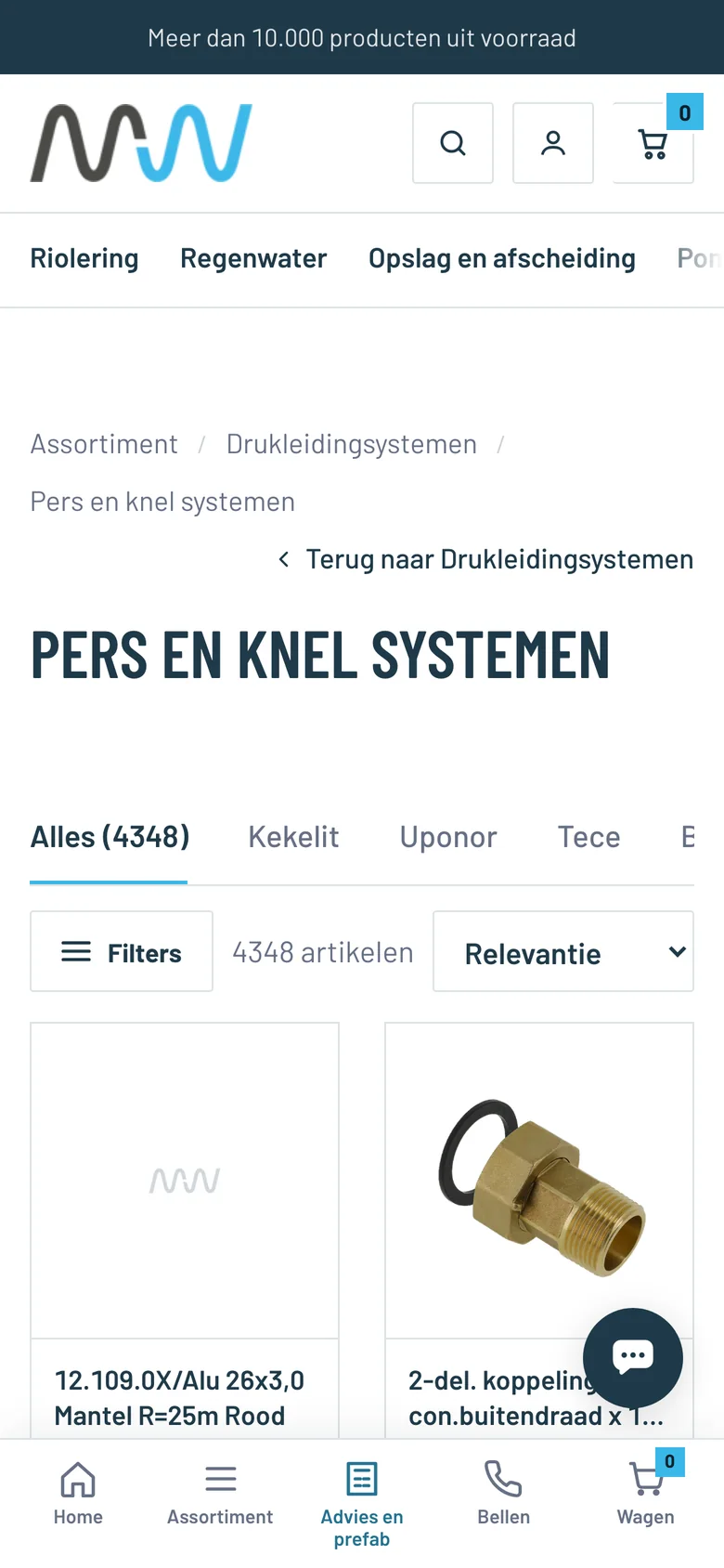 Categorie van MW Leidingsystemen op de telefoon