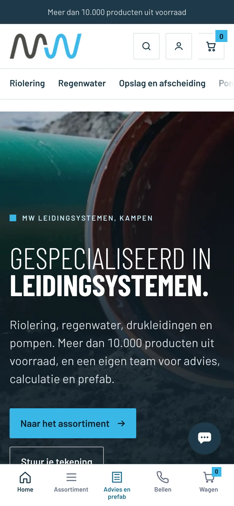 MW Leidingsystemen op de telefoon