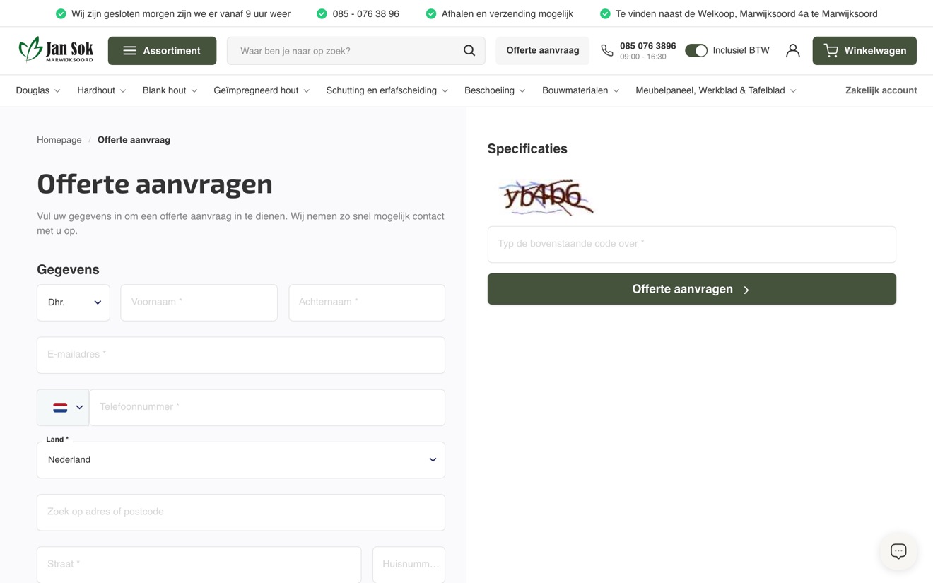 Offerte aanvragen bij Jan Sok