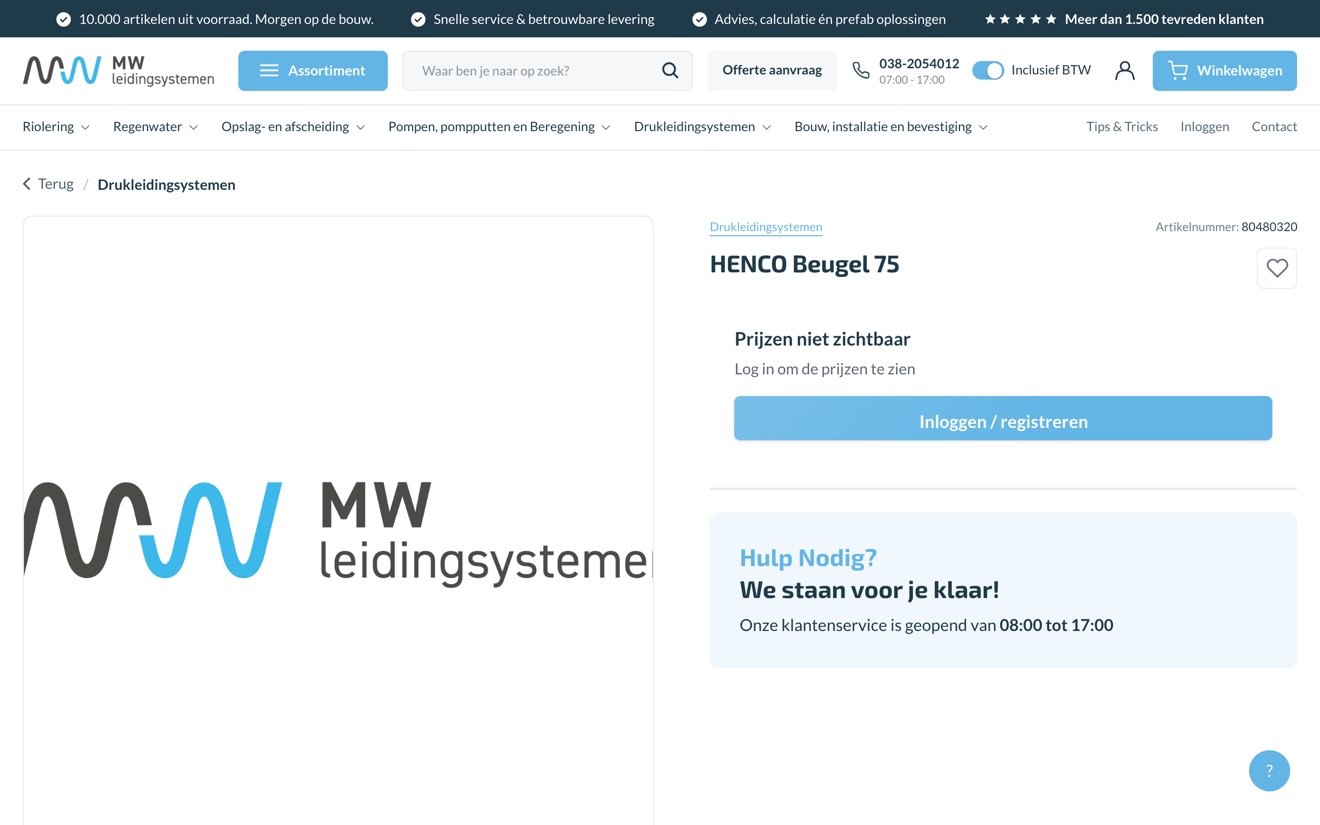 Artikelpagina van MW Leidingsystemen: prijzen na inloggen