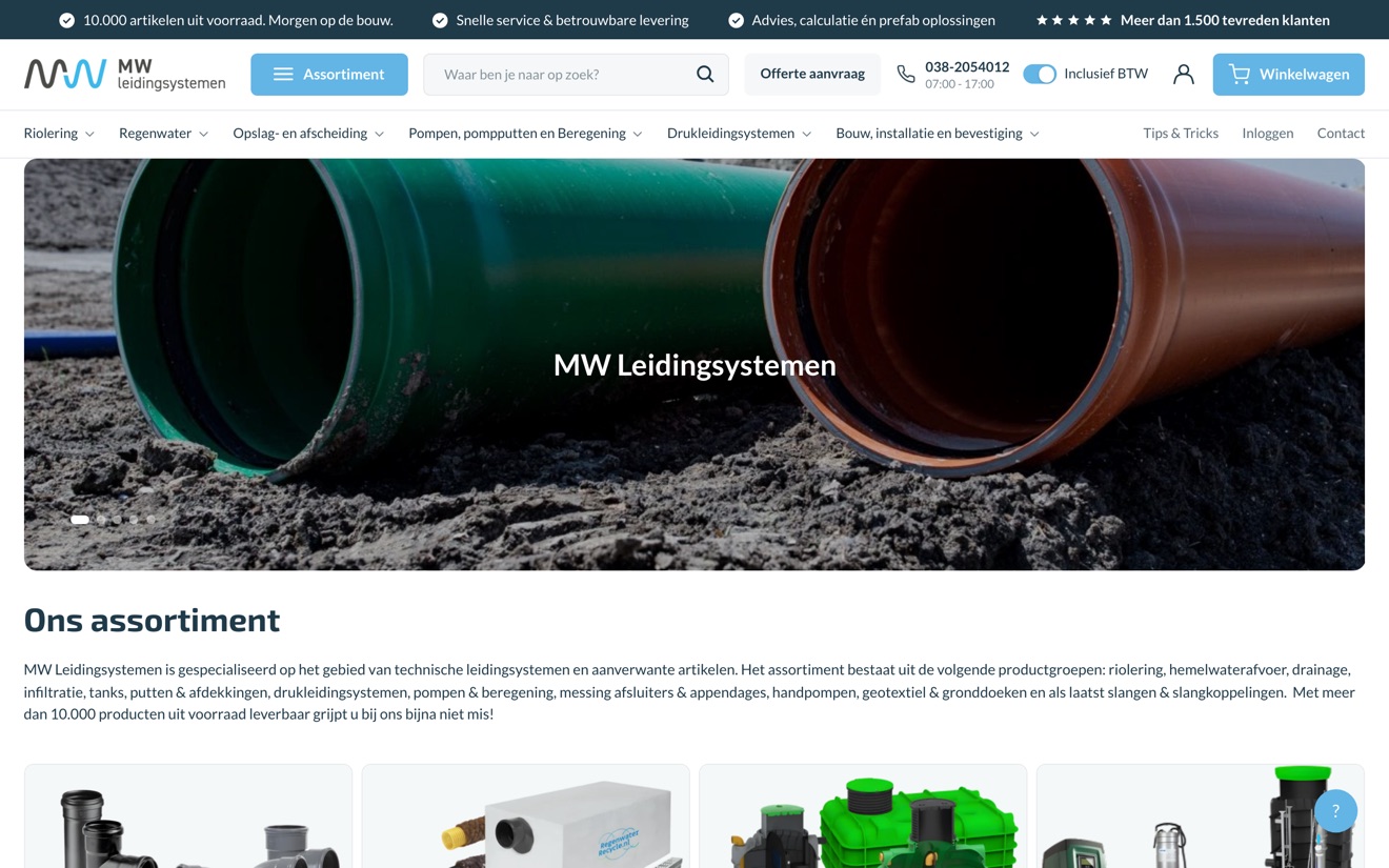 De webshop van MW Leidingsystemen op Shopro